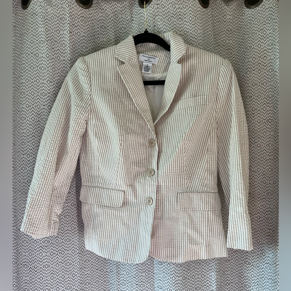 Philosophy Republic Clothing Women’s Jacket Collared Pinstriped Linen Feel